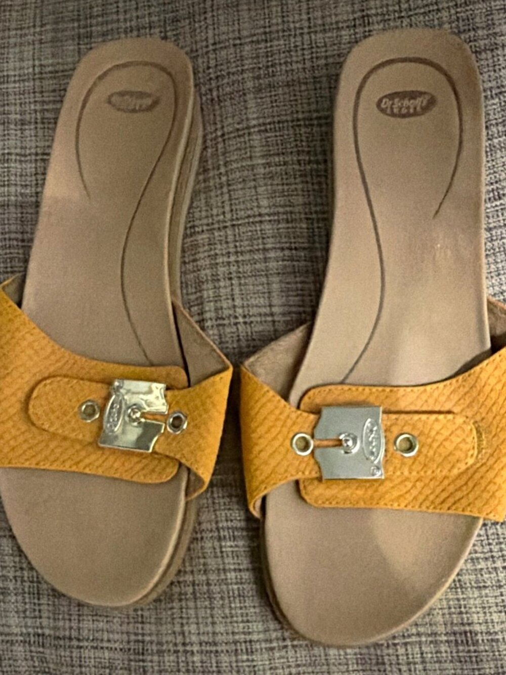 Dr. Scholl's Originalist Yellow Faux Leather Slide Sandals Slip On US 8 EU 38
